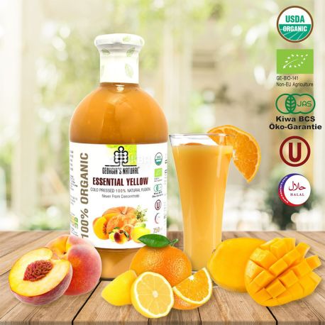 Georgia`s Natural, Essential yellow, 750 мл, Фруктово-овощной сок холодного отжима, органический
