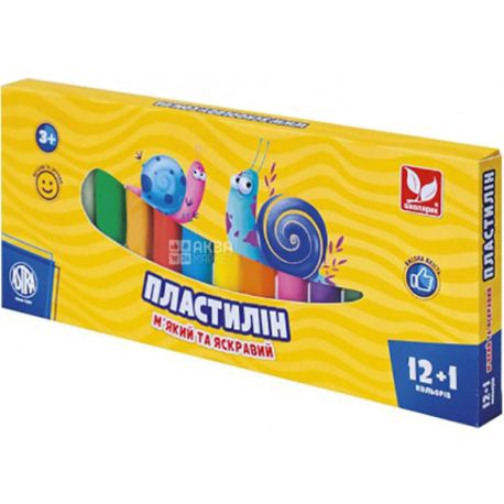 Школярик, 12+1 шт., Пластилін восковий круглий, кольоровий, 3+