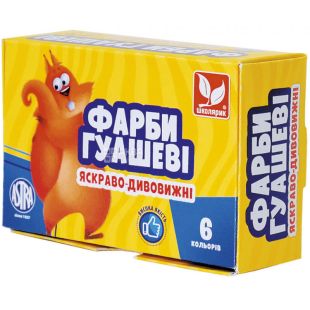 Школярик, 6 кольорів х 20 мл, Фарби гуашеві, 3+