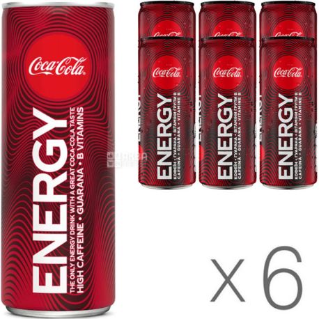 Coca-Cola, Energy, 6 шт. х 0,25 л, Кока-кола, Напій енергетичний безалкогольний