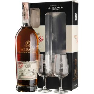 A.E.Dor Albane, 0,7 л, Коньяк + 2 бокала, подарочная упаковка