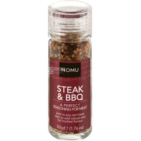 NOMU, Steak & BBQ, 50 г, Суміш спецій для стейків і барбекю, млинок