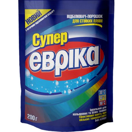 Эврика, 200 г, Супер отбеливатель для стойких пятен, без хлора