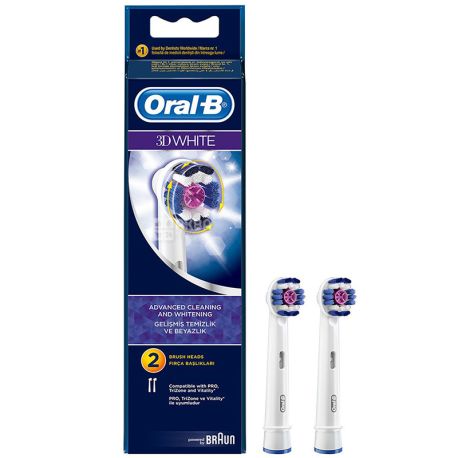 Oral-B Braun, 3DWhite, Насадки до електричної зубної щітки, 2 шт.