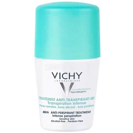 Vichy Intensive Anti-Perspirant, 50 мл, Шариковый дезодорант против избыточного потоотделения, 48 часов