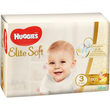 Huggies Elite Soft, 80 шт., Хаггис, Подгузники, Размер 3, 5-9 кг