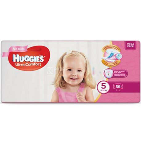 Huggies Ultra Comfort 5, 56 pcs., 12-22 kg, Diapers, For girls