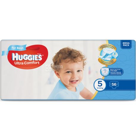 Huggies Ultra Comfort 5, 56 pcs., 12-22 kg, Diapers, For boys