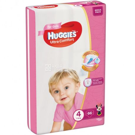 Huggies Ultra Comfort 4, 66 pcs., 7-16 kg, Diapers, For girls - buy Diapers  in NP Office, water delivery AquaMarket
