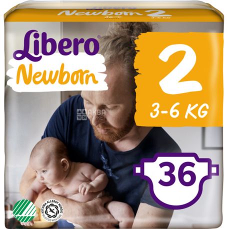 Libero Newborn 2, 36 pcs., 3-6 kg, Diapers, For newborns, m / s