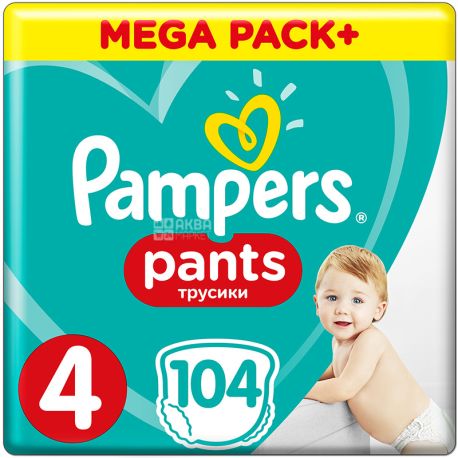 Pampers Pants, 104 шт., Памперс, Подгузники-трусики, Размер 4, 9-15 кг