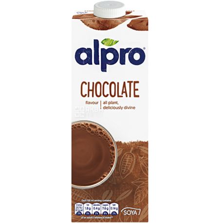 Alpro, Soya Chocolate, 1 л, Алпро, Соевое молоко с шоколадом, витаминизированное