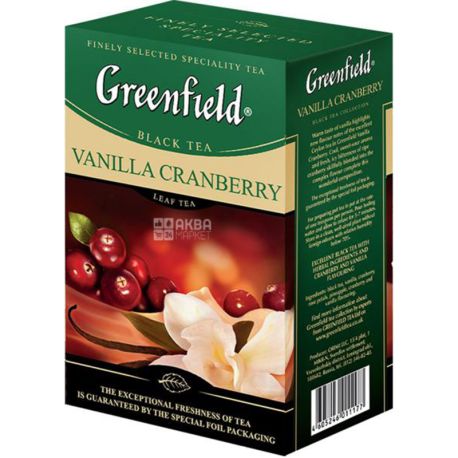 Greenfield, Vanilla Cranberry, 100 г, Чай чорний, Ваніль-журавлина