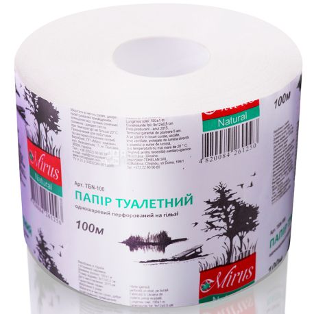 Mirus Natural, 100 m, Toilet paper, 1 ply, rolls