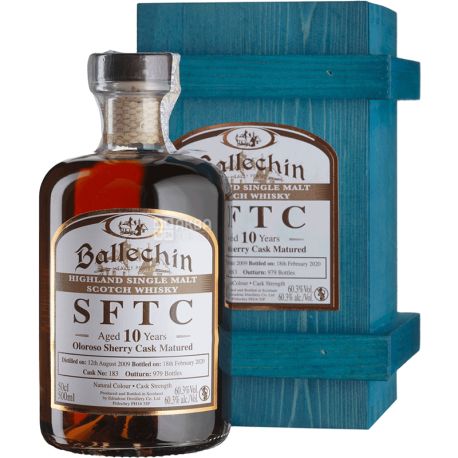 Ballechin, Straight from the Cask Sherry 10yo, 0,5 л, Виски односолодовый, выдержанный, подарочная упаковка