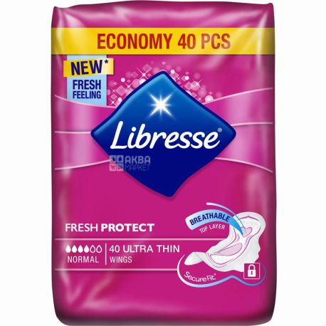 Libresse, Ultra Normal Soft, 40 шт, Гігієнічні прокладки, ультратонкі, 4 краплі, з крильцями