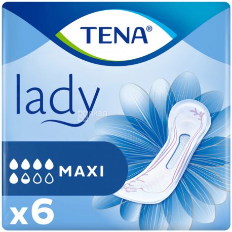 Tena, Lady Maxi InstaDry, 6 шт, Урологические прокладки, 6 капель, без крылышек