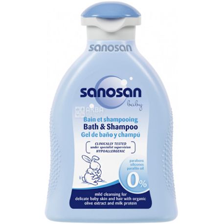 Sanosan Baby, 2в1, 200 мл, Детский шампунь-гель для купания, 0+