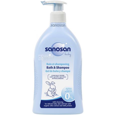 Sanosan Baby, 2в1, 500 мл, Детский шампунь-гель для купания, 0+