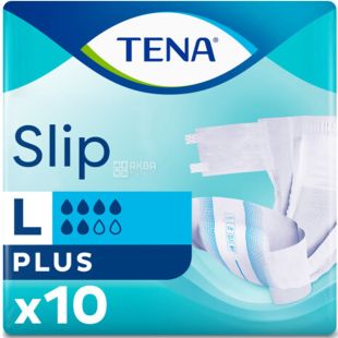 Tena Slip Plus, 10 шт, Подгузники для взрослых, L, 6 капель
