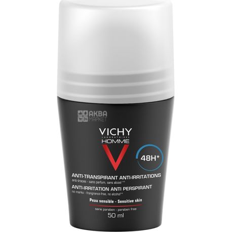 Vichy, 50 мл, Дезодорант-антиперспірант для чутливої шкіри, чоловічий, 48 годин