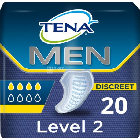 Tena for Men Level 2, 20 шт., Тена фор Мен 2, Урологічні прокладки для чоловіків, 4 краплі