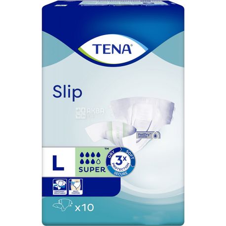 Tena Slip Plus Large, 10 pcs, Adult Diapers, L, 6 Drops