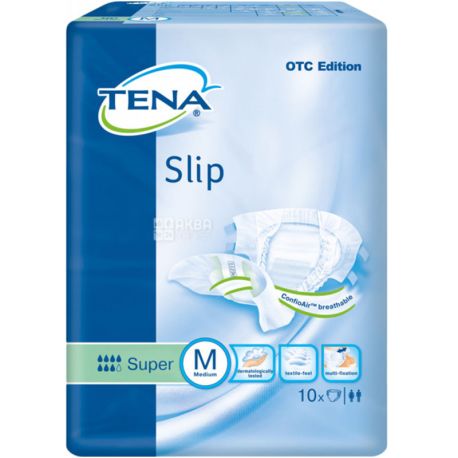 Tena Slip Super Medium, 10 pcs, Adult Diapers, M, 6 drops