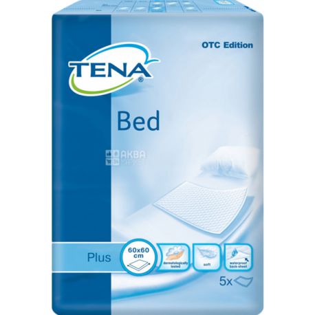 Tena Bed Plus, 5 шт., Тена Бед Плюс, Пелюшки одноразові вбираючі, розмір 60x60 см