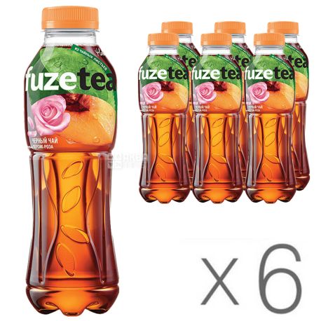 Fuzetea, Упаковка 6 шт по 1 л, Чай холодный, черный, Персик и роза