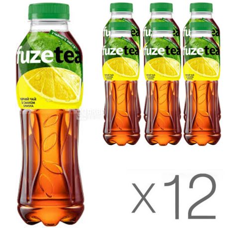 Fuzetea, Упаковка 12 шт по 0,5 л, Чай холодний, чорний, Лимон