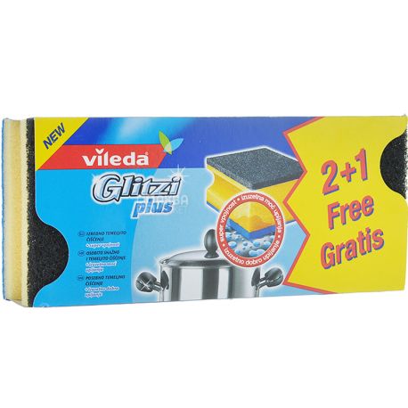 Vileda, Glitzi Plus, 2+1 шт., Губка кухонна, для миття посуду