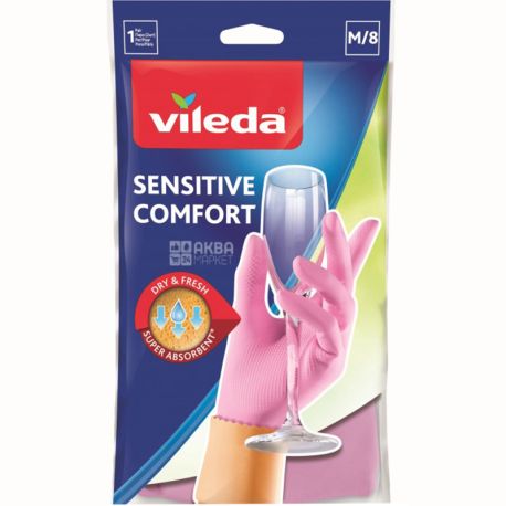 Vileda, Sensitive ComfortPlus, 1 пара, Размер М, Перчатки латексные для деликатных работ, в ассортименте