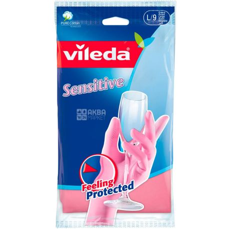 Vileda, Sensitive ComfortPlus, 1 пара, Перчатки латексные для деликатных робот, размер L