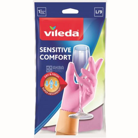Vileda, Sensitive ComfortPlus, 1 пара, Перчатки латексные для деликатных робот, размер L