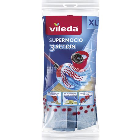 Vileda, Super Mocio Action Velor, Mop replacement mop, blue