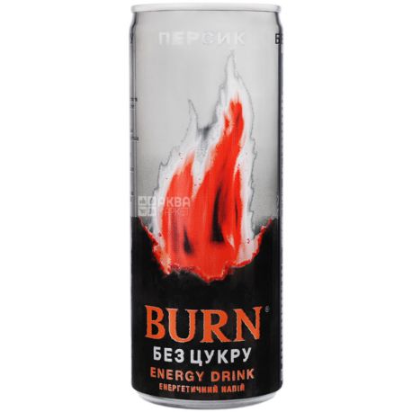 Burn Peach, 0,25 л, Напиток энергетический Берн Персик, без сахара