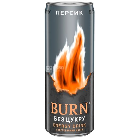 Burn Peach, 0,25 л, Напиток энергетический Берн Персик, без сахара