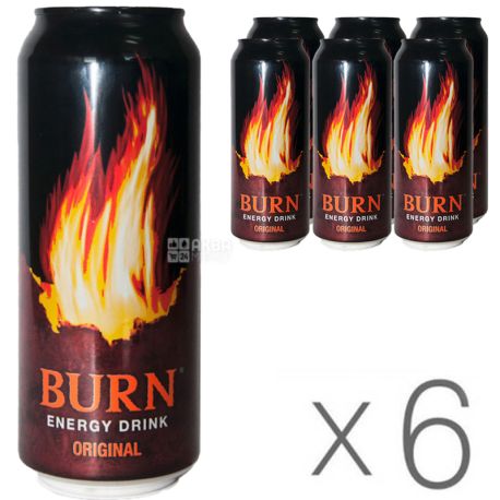 Burn Original, Упаковка 6 шт. по 0,5 л, Напиток энергетический Берн Ориджинал