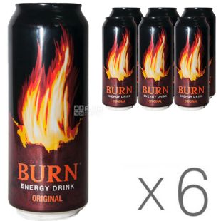 Burn Original, Упаковка 6 шт. по 0,5 л, Напиток энергетический Берн Ориджинал