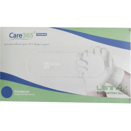 Care 365, 100 pcs., Size M, latex gloves without powder, milk