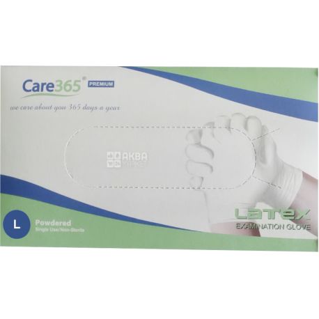 Care 365, 100 шт., Перчатки латексные опудренные, молочные, размер L