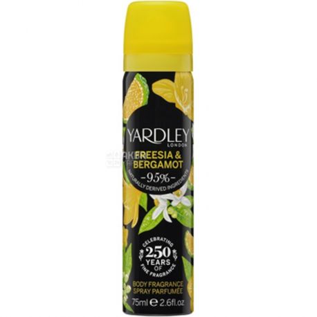 Yardley, Freesia & Bergamot, 75 мл, Дезодорант-спрей для женщин, парфюмированный