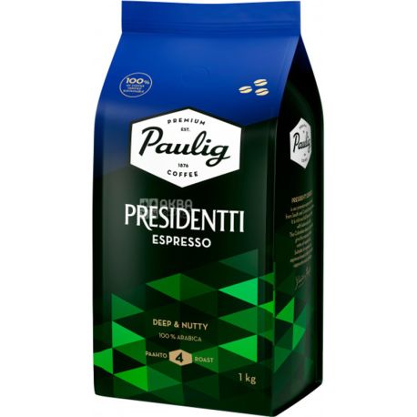 Paulig, Presidentti Espresso, 1кг, Кава, середня обжарка, в зернах