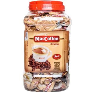 MacCoffee Original 3в1, 160 пак. х 20 г, МакКофе Ориджинал, Кофе растворимый, в стиках, банка