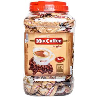 MacCoffee Original 3в1, 50 пак. х 20 г, МакКофе Ориджинал, Кава розчинна, в стіках, банка
