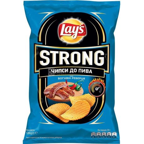 Lay's Strong, 120 г, Картопляні чипси, Вогняні реберця