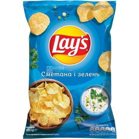Lay's, 133 г, Картофельные чипсы, Сметана и зелень