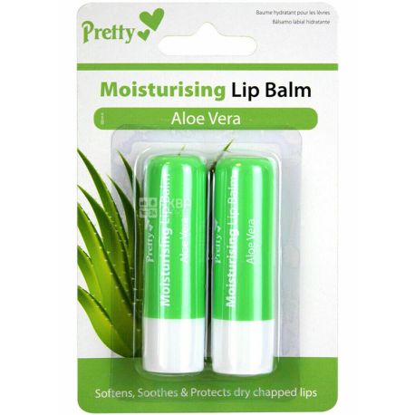Pretty Moisturising Aloe Vera, 2 шт. х 4,3 мл, Бальзам для губ с Алоэ Вера
