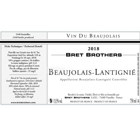 Bret Brothers Beaujolais-Lantignie, 0.75 L, Dry red wine
